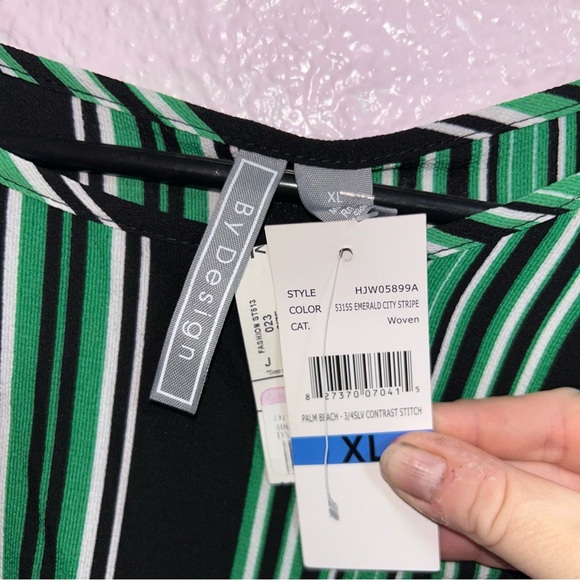 By Design Women’s XL Green and Black Striped Blouse - Picture 2 of 2